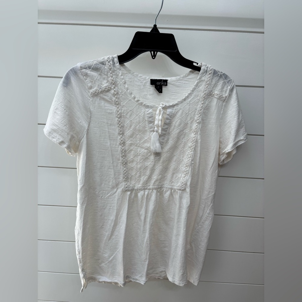 Erika White Peplum Blouse with Bib Collar